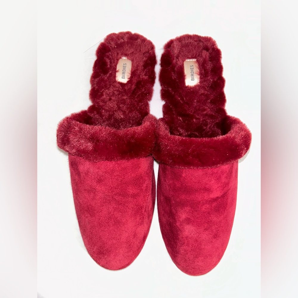 Birdies The Songbird Merlot Faux Fur Ruby Red Slip On Slippers - LIKE NEW